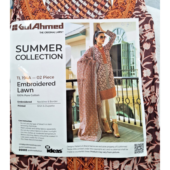 Gul Ahmed Summer Collection Embroidered Lawn 3 Piece Size XXL Copper - Picture 1 of 3